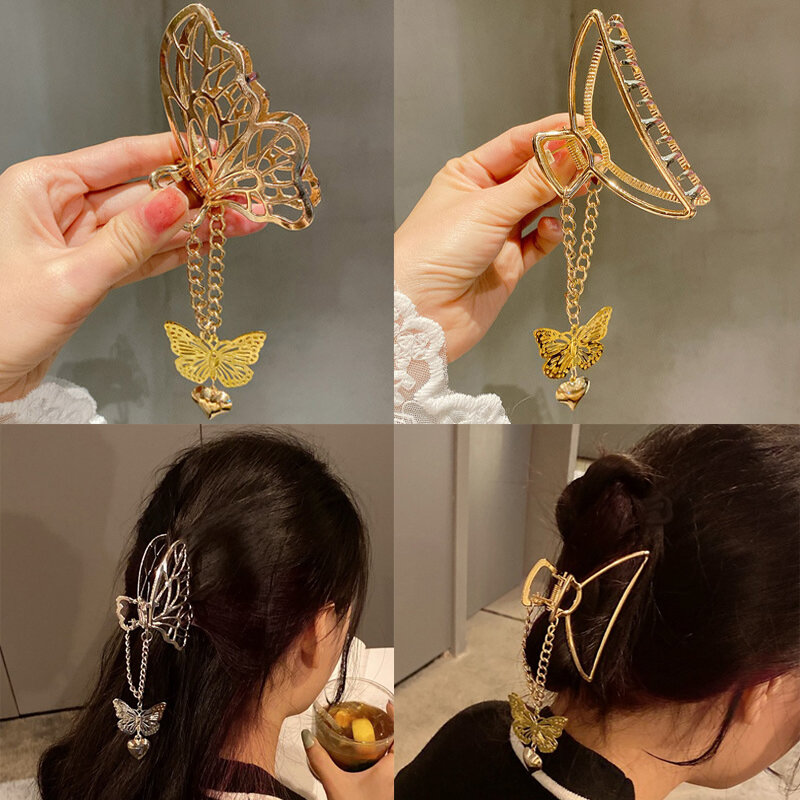 Pinza de Metal con flecos dorados para el pelo para niña, accesorios coreanos para el cabello