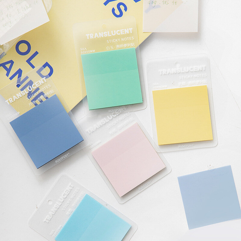 Morandi-Bloc de notas adhesivas de color sólido, Bloc de notas, diario, copos estacionarios, álbum de recortes decorativo, transparente, N veces pegajoso, 50 unids/set