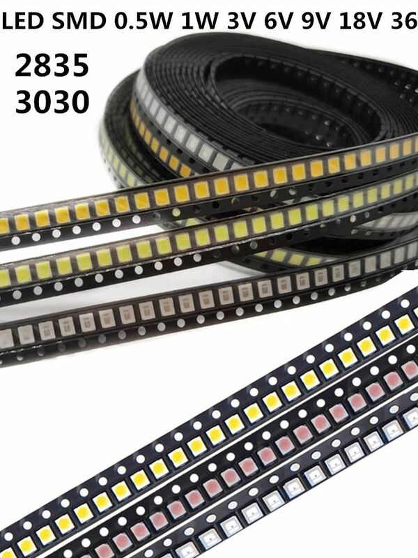 SMD LED Beads Light Emitting Diode Lâmpada, 2835, 3030, 5730, Chips, 0.5W, 1W, 3V, 6V, 9V, 18V, 36V, 140LM, branco, superfície morna montagem, PWB, 110 PCes