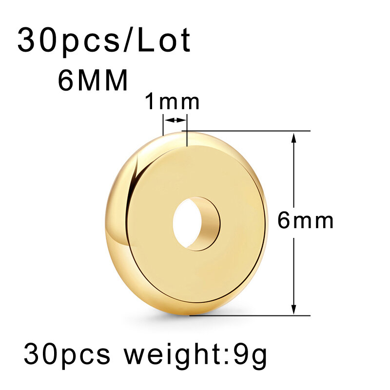 MINHIN 30/50Pcs 3/6/8mm argento perline distanziatore oro perline piatte europee per gioielli fai da te fare accessori braccialetto all'ingrosso