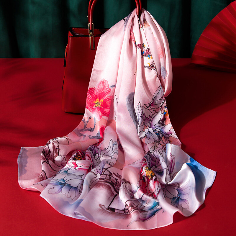 Hình Thật 100% Lụa Khăn Choàng Cổ Nữ Len Cho Nữ Chất Lượng In Hình Bufanda Mujer Hàng Châu Tự Nhiên 14 Momme Lụa Foulard Femme