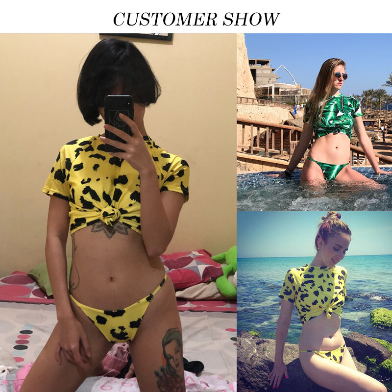 Crop top bikini 2020 traje de baño de leopardo bañadores de mujer bañador push up amarillo camiseta femenina Tanga bikini sexy traje de baño