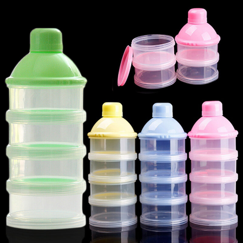 2Pcs Draagbare Melkpoeder Formule Dispenser Voedsel Container Opslag Voerbox Voor Baby Kids Peuter Vier Grids Met Lepel