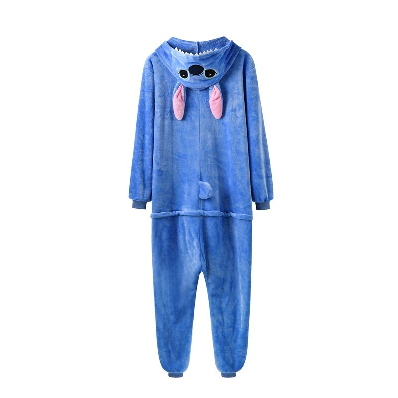 Unisex Zipper Onesie Blue Pajama  Animal Kigurumis Women Winter Warm Sleep Suit Couple Overall Soft Flannel Plus XXL
