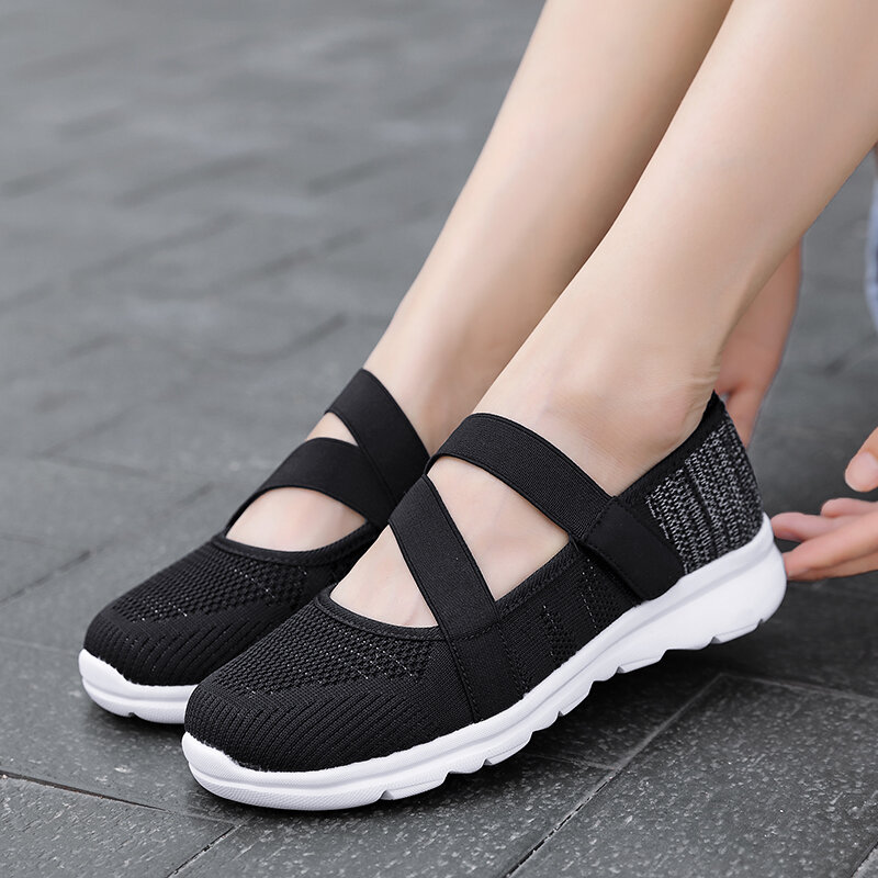 STRONGSHEN-zapatos informales para mujer, zapatillas planas de malla transpirable, ultraligeras, talla grande