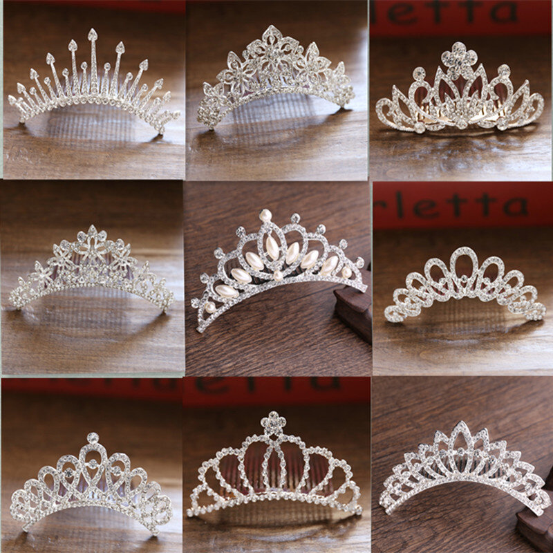 Mini diadema de cristal con perlas de imitación para niña y mujer, Tiara, corona, peines para el cabello, diadema, novia, velo de boda, accesorios de joyería para el cabello