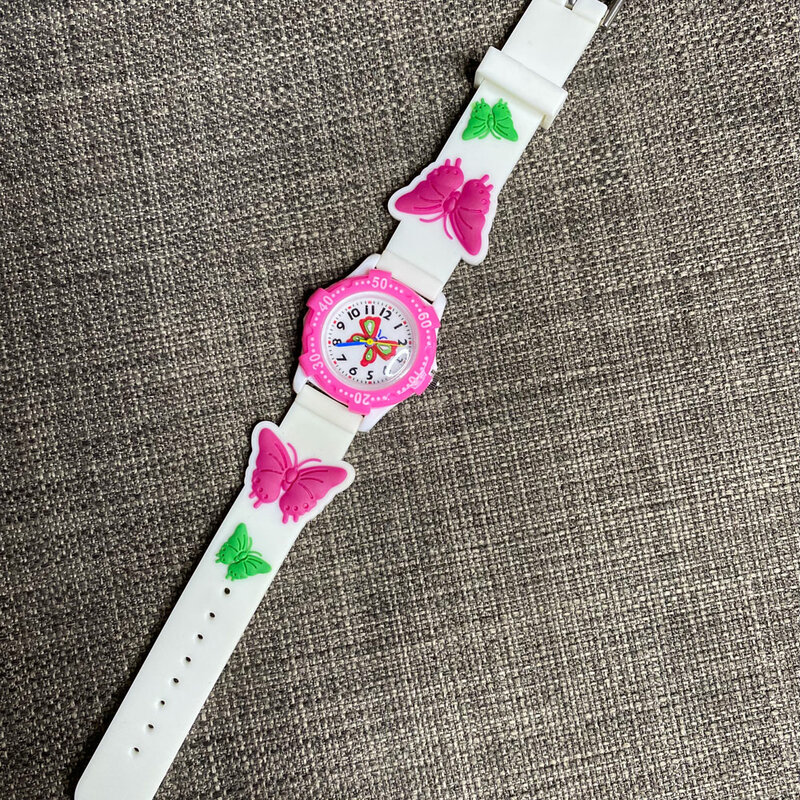 Novo vermelho branco rosa borboleta dos desenhos animados das crianças relógio casual pulseira de silicone quartzo jóias crianças relógios meninas relogio 2021