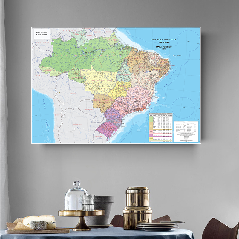 Mapa de Brasil con idioma portugués, 150x100cm, no tejido, gran mapa política de Brasil 2016, póster detallado, imagen plegable