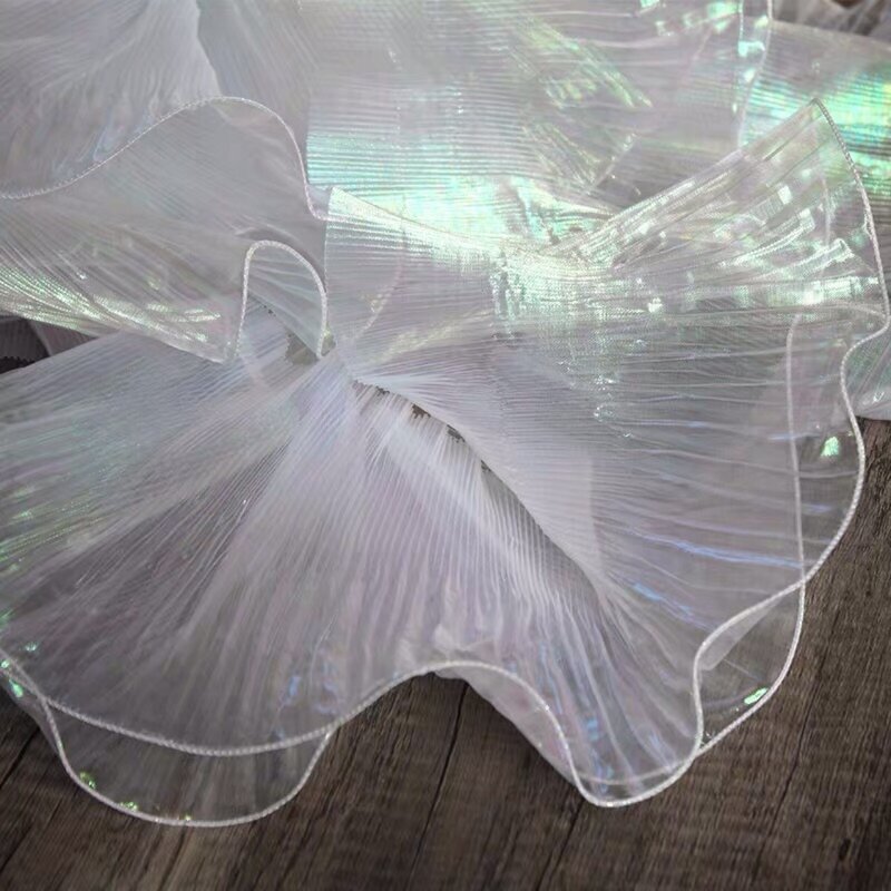 Adorno de encaje degradado transparente de 1Y y 15CM de ancho, Organza blanca, puños de decoración de retazos, escote, vestido de novia, accesorios