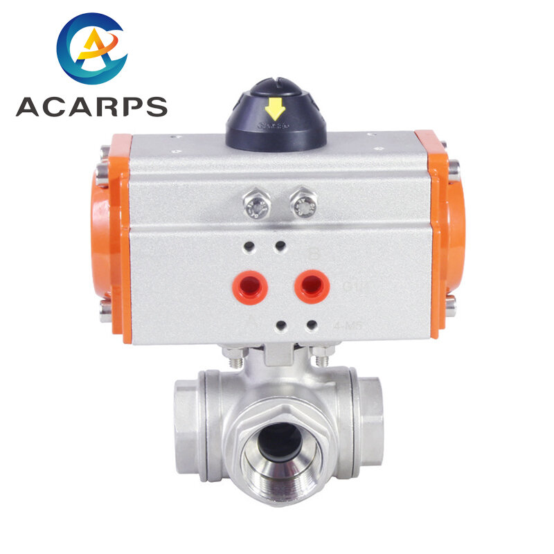 3/8" Three piece High Platform Pneumatic 3 Way Ball Valve 304 Stainless steel Q611F-16P Double Acting Cylinder