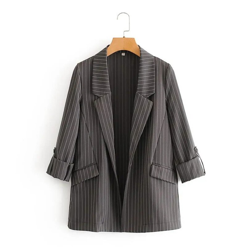 Spring And Summer New Loose Striped Turn Down Collar Women Suit Jacket Long Thin Casual Women Suit Coat Female Blazer Tops