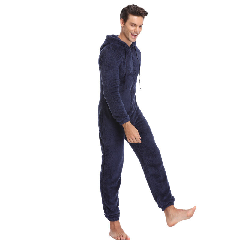 男性用の豪華なフリースパジャマ,暖かいパジャマ,ジャンプスーツ,パジャマ,冬