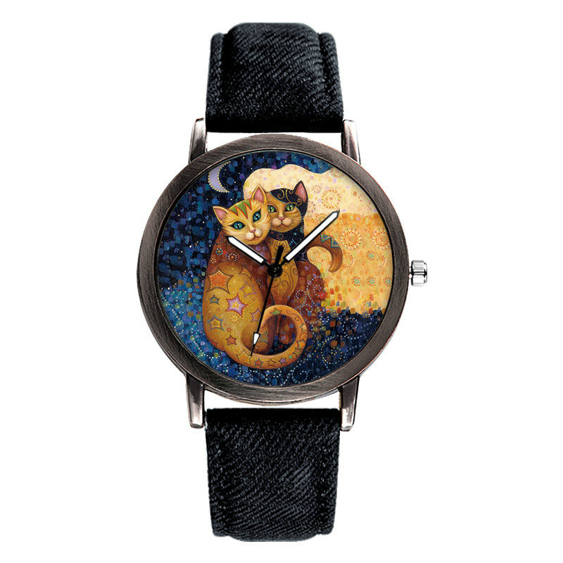 Reloj de lujo con esfera de gato para mujer, relojes de pulsera de cuero y cuarzo para estudiantes, regalo, novedad de 2022