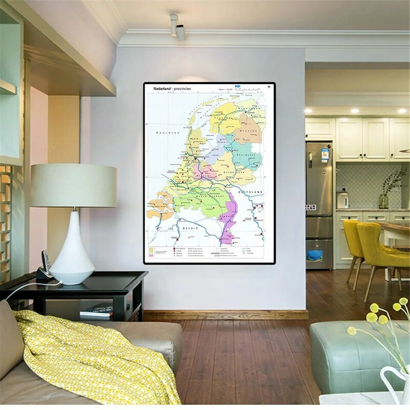 Póster de Arte de pared para decoración del hogar, lienzo de pintura para sala de estar, suministros escolares de oficina, mapa de las regiones de los Países Bajos, 60x90cm