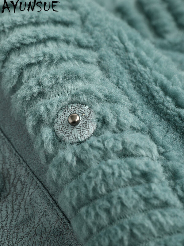 Ayunsure-Chaqueta de lana auténtica para mujer, abrigo corto de oveja vaporosa, cárdigan de piel, Gxy455, otoño 2021