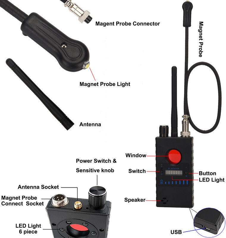 Беспроводной антишпионский Радиочастотный детектор сигнала, антишпионская камера, искатель ошибок, трекер GPS, портативный Радиоприемник, Wi-Fi, GSM, прослушивающий сканер