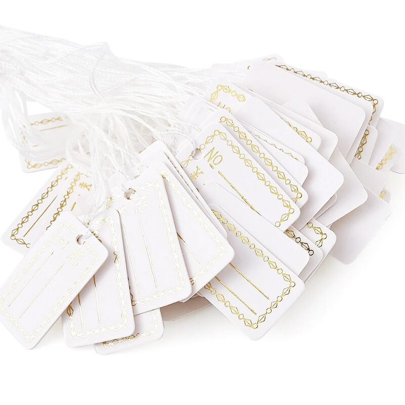 500 pçs corda de jóias cabo preço tags retângulo branco em branco etiqueta de exibição de jóias cartão de papelão pacote pendurar tag cartão
