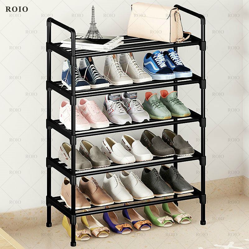 Prateleira de sapato metal simples, cremalheira para calçado, organizador de sapatos economizando espaço, suporte preto, sala de estar