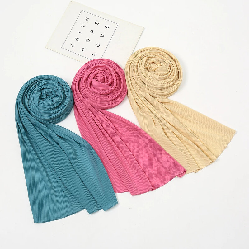 Bufandas arrugadas de gasa para mujer, hijab musulmán Mantón largo, velo elegante, suave, liso, islámico, novedad de verano