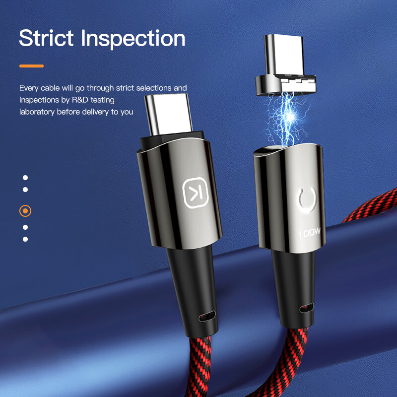 KUULAA PD 100W USB Type C to Type C Cable For iPhone 15 Xiaomi Mi 10t Pro POCO x3 Magnetic 5A Cable For MacBook Pro Cord