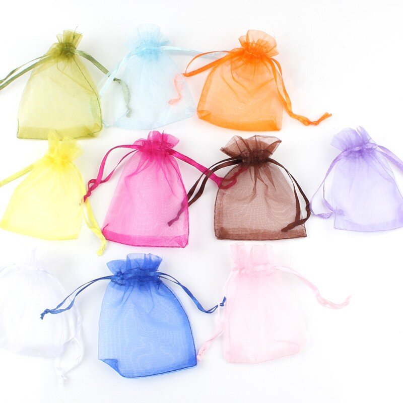 50pcs/lot 5x7 7x9 9x12 10x15cm Organza Bags Jewelry Packaging Bags Gifts Candy Pouches for Wedding Party Decoration Drawable Bag