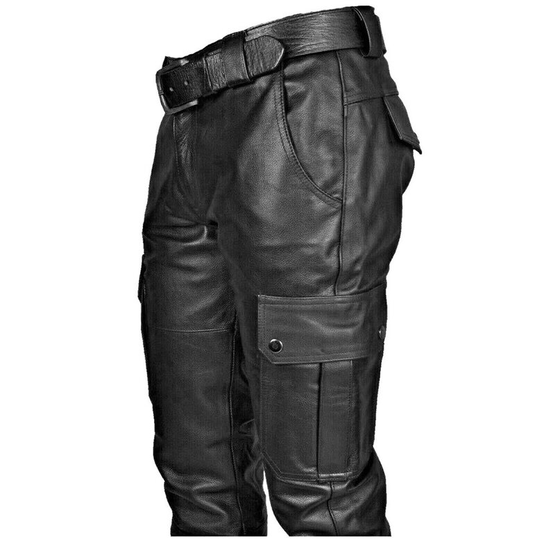 Męskie jesienne spodnie zimowe Punk Retro Goth Slim Casual długie spodnie Faux Leather Fashion Casual spodnie o jednolitym kolorze ołówkowe spodnie