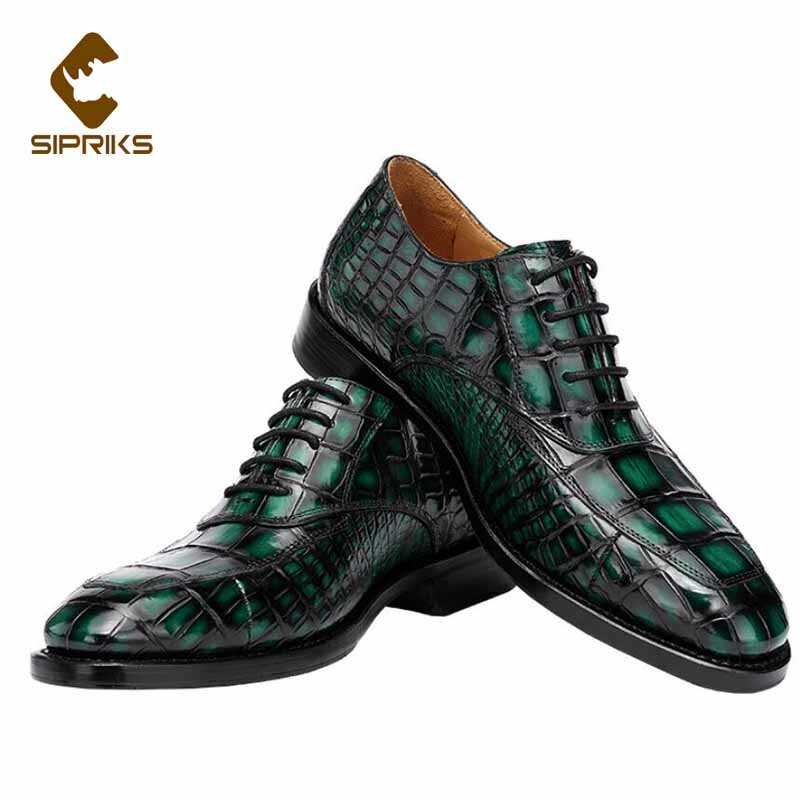 Sipriks-zapatos Oxford de piel de cocodrilo verde para hombre, calzado de lujo hecho a mano, con solapas, trajes formales para caballeros de boda, 46