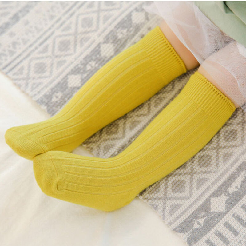 Calcetines de algodón cosidos a mano para bebés, medias hasta la rodilla, estilo español liso, para recién nacidos de 0 a 4 años