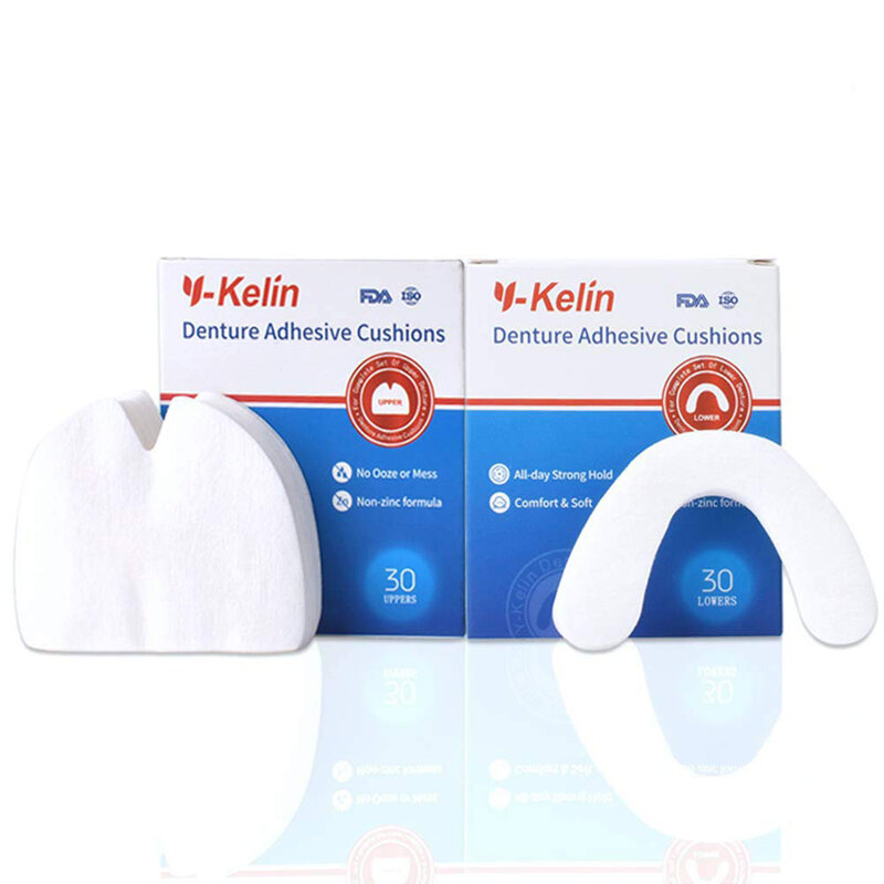 Y-Kelin – coussin adhésif de prothèse dentaire (supérieur), 30 coussinets + (inférieur), liaison renforcée pour les Patients ayant des gencives sensibles