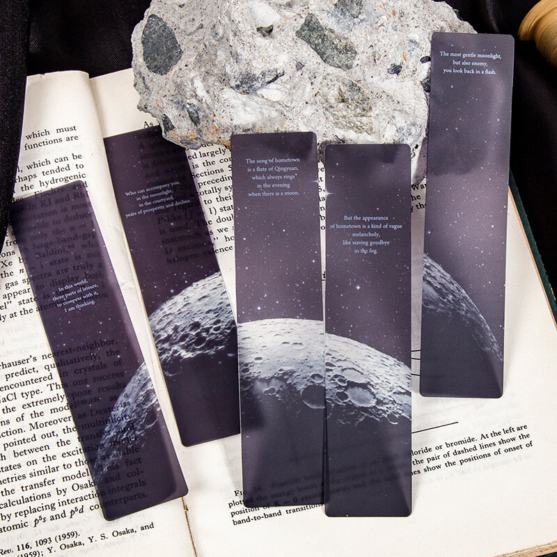 PVC Space Tour Series Bookmark, Livro de leitura Mark, Crepúsculo Lua, Marcador página, Artigos de papelaria, 5 pcs por pacote