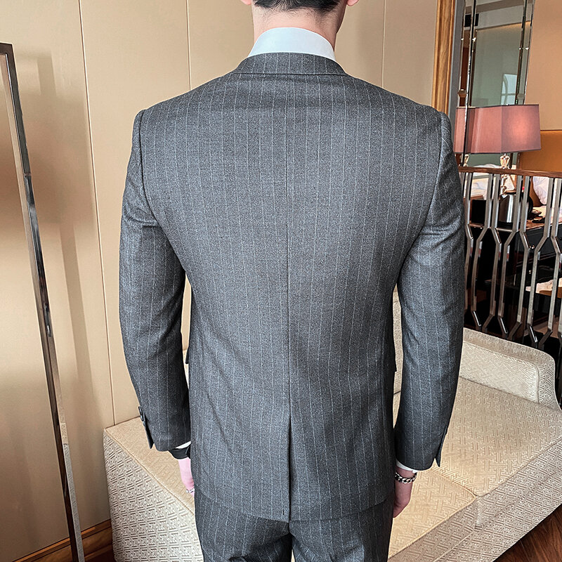 Jacket+ Pant Design Suit Men Fashion 2021 New Business Formal Wear Men Striped Suit Slim Fit Wedding Suits For Men 4XL-M