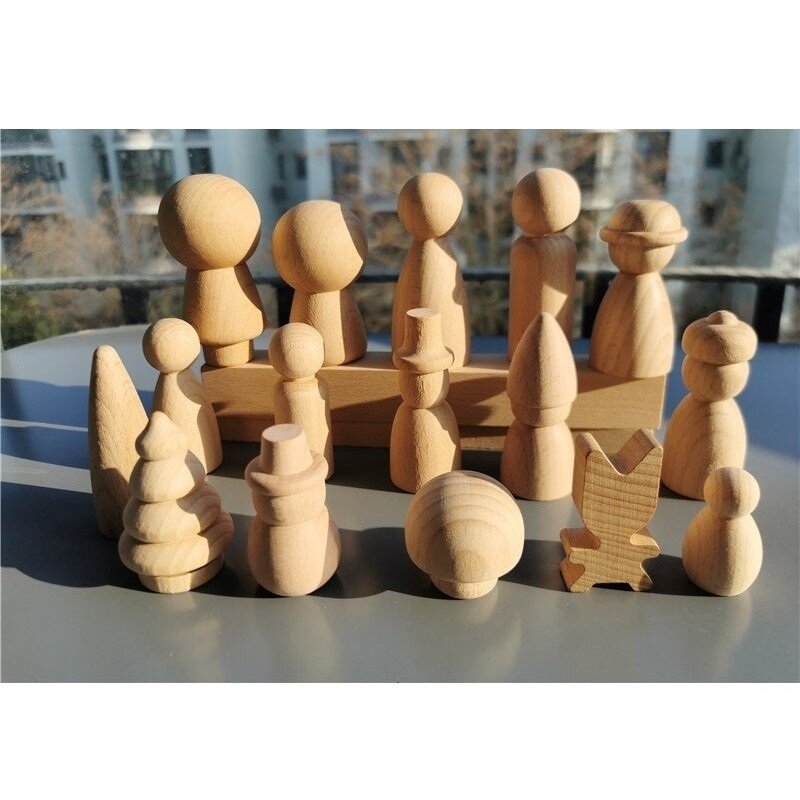 16 stücke Kinder Handgemachte Malerei Holz Peg Puppen Mushroom Bäume Schneemann/Kinder Unpaint Holz Puppe Spielzeug DIY Zeichnung Handwerk geschenk