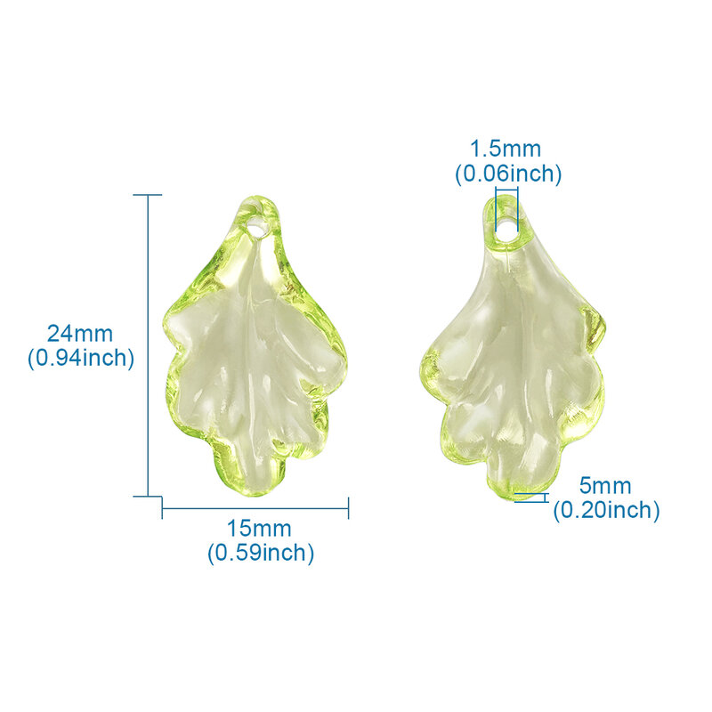 50pcs Transparent Acrylic Leaf Pendants  Dangle Charms Light Green for Jewelry Making DIY Necklace Earrings Supplies