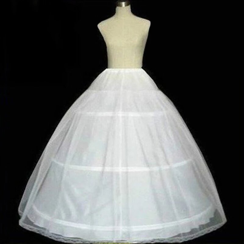 Anágua Crinolina branca para mulheres, vestido de casamento, fofo 3 Hoop Skirt, Underskirt, vestido de baile