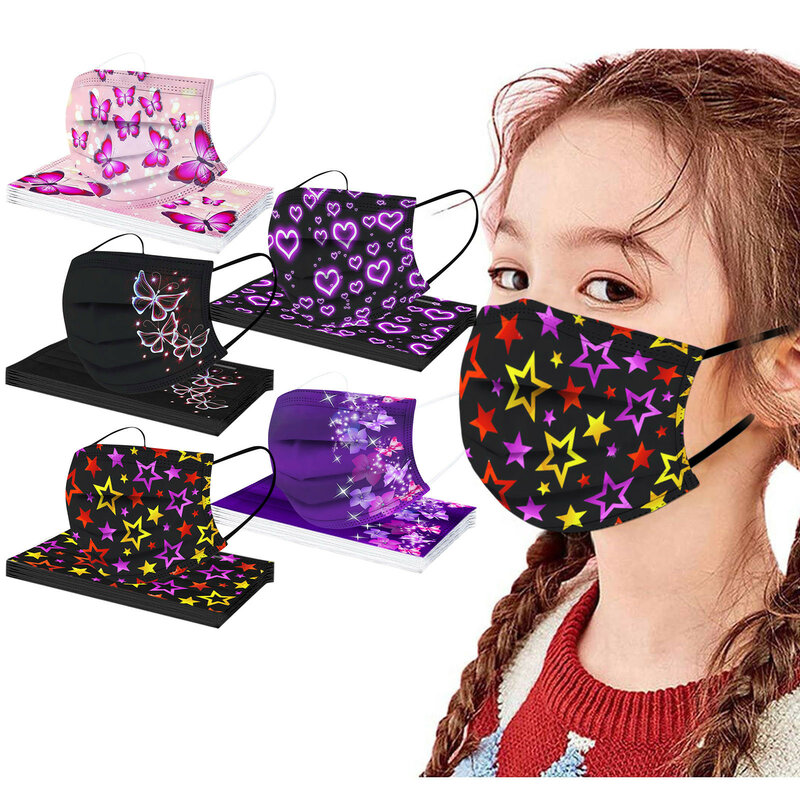 子供用3層使い捨てフェイスマスク,漫画風マスク,プリント,男の子と女の子用,破れた工業用マスク,#30,50個