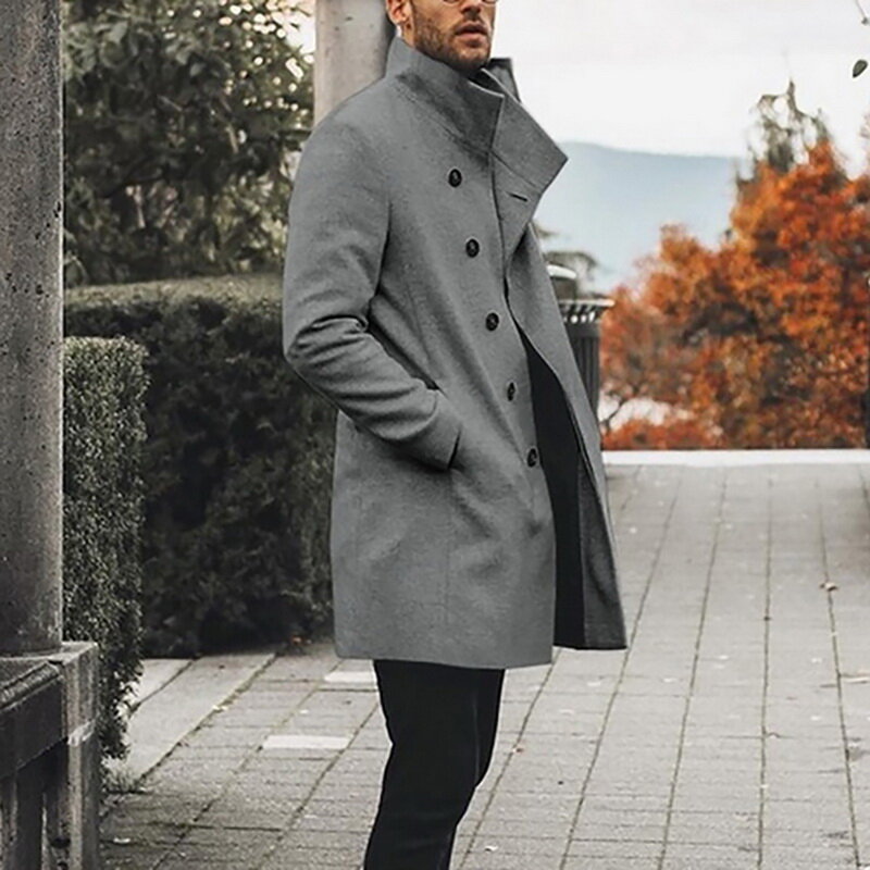 Haute qualité manteaux hommes hiver classique mince automne Trench mâle décontracté poches solide Long coupe-vent Vintage mélanges manteaux