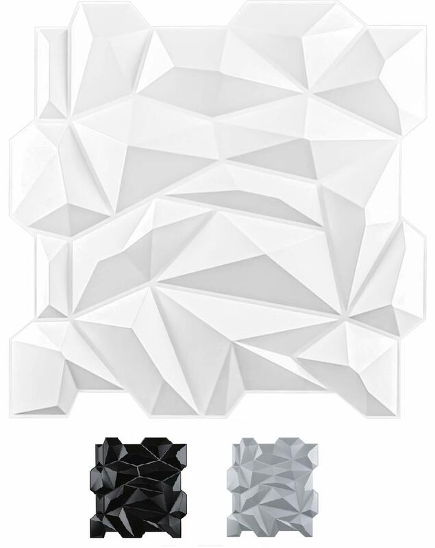 50x50cm Kunststoff 3D Diamant Wand Panels Jagged Passenden-Matt Weiß für Wohnzimmer Schlafzimmer TV Hintergrund decke Pack von 12 Fliesen