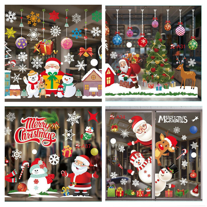 28 Types grand joyeux noël Stickers muraux Santa flocon de neige fenêtre chambre décor PVC nouvel an noël décor à la maison amovible