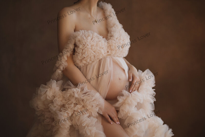 Maternity Dresses for Women Photography Props Bridal Robe платье для беременных Tulle Ruffles Wrap Fluffy Baby Shower Gown