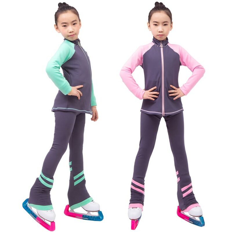 Leggings de patinaje artístico para niñas y niños, conjuntos de chaquetas con cristales de alta calidad, pantalones de patinaje sobre hielo para entrenamiento