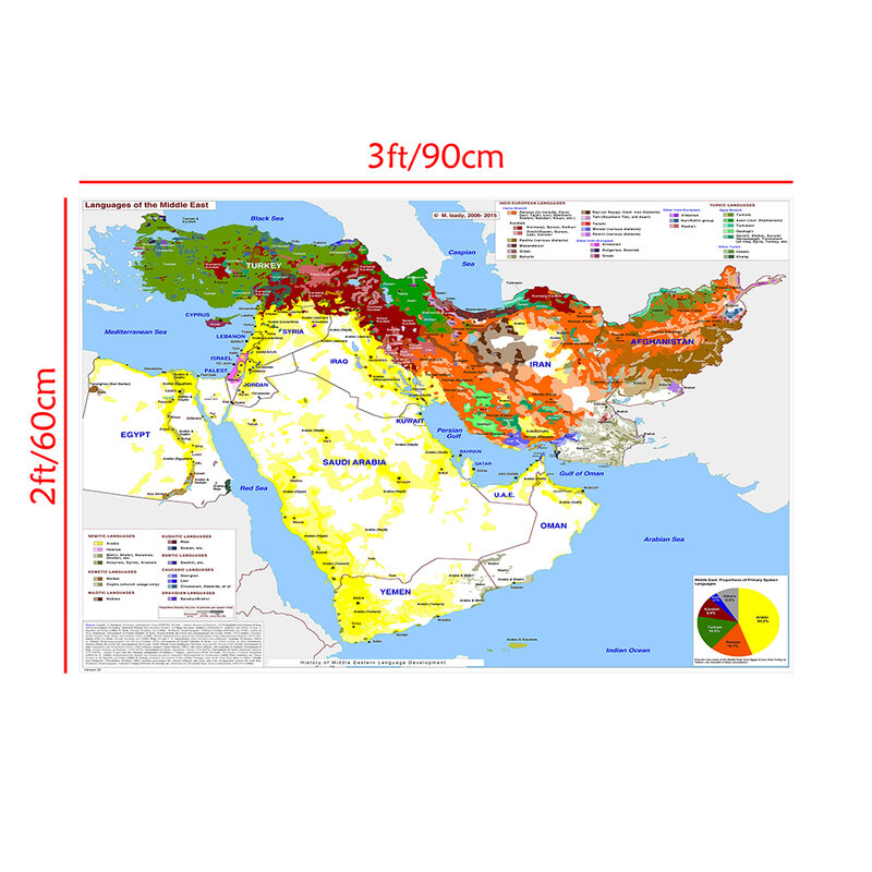 2006-2015 لغة الشرق الأوسط خريطة 90*60 سنتيمتر جدار المشارك قماش اللوحة غرفة المعيشة ديكور المنزل اللوازم المدرسية