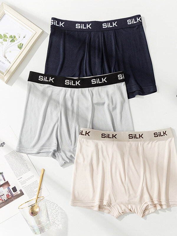 SuyaDream MEN Boxer Shorts 100%Natural Silk Healthy Solid Panties Natural Fabric Underwear