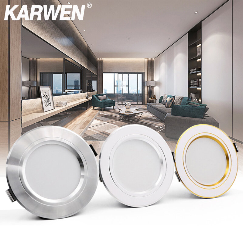 KARWEN-Plafonnier LED, Downlight, Corps, Or, Argent, Blanc, AC, 220V, 230V, 240V, 5W, 9W, 12W, 15W, 18W