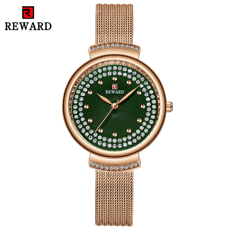 REWARD Luxury Brand Mesh Belt Watches Women Fashion Ladies Dress Quartz Watch Crystal Diamond Waterproof Casual Wristwatches