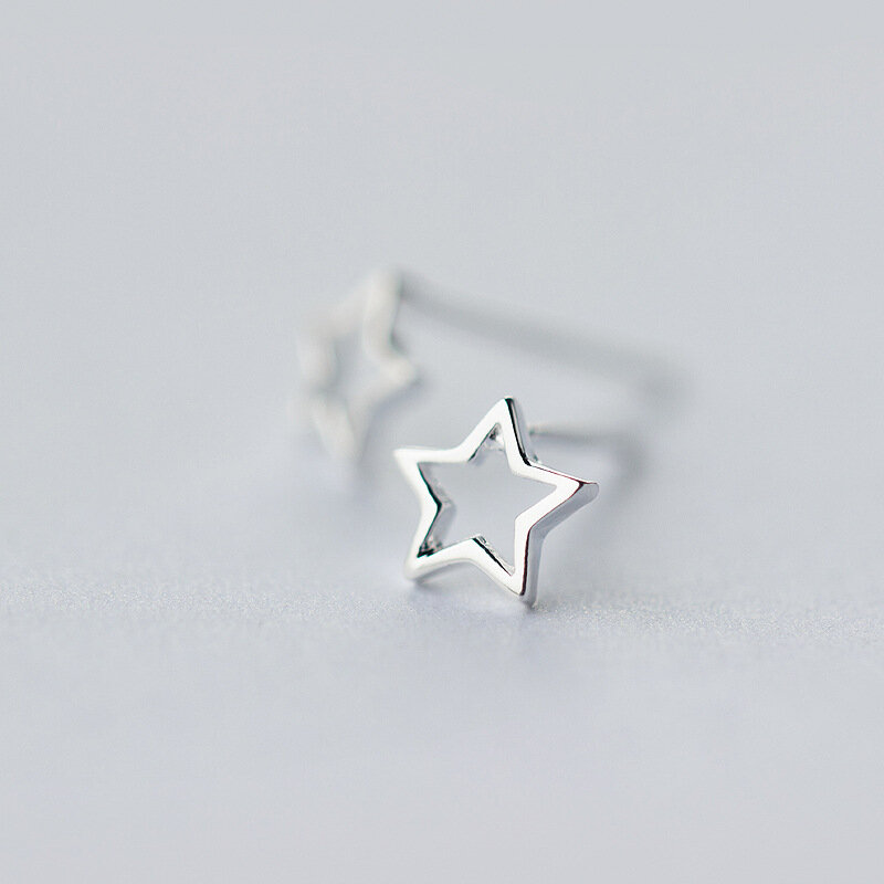 100% 925 Solid Real Sterling Silver Hollow Star Stud Earring for Women Girls Wedding Jewelry Pendientes Brincos