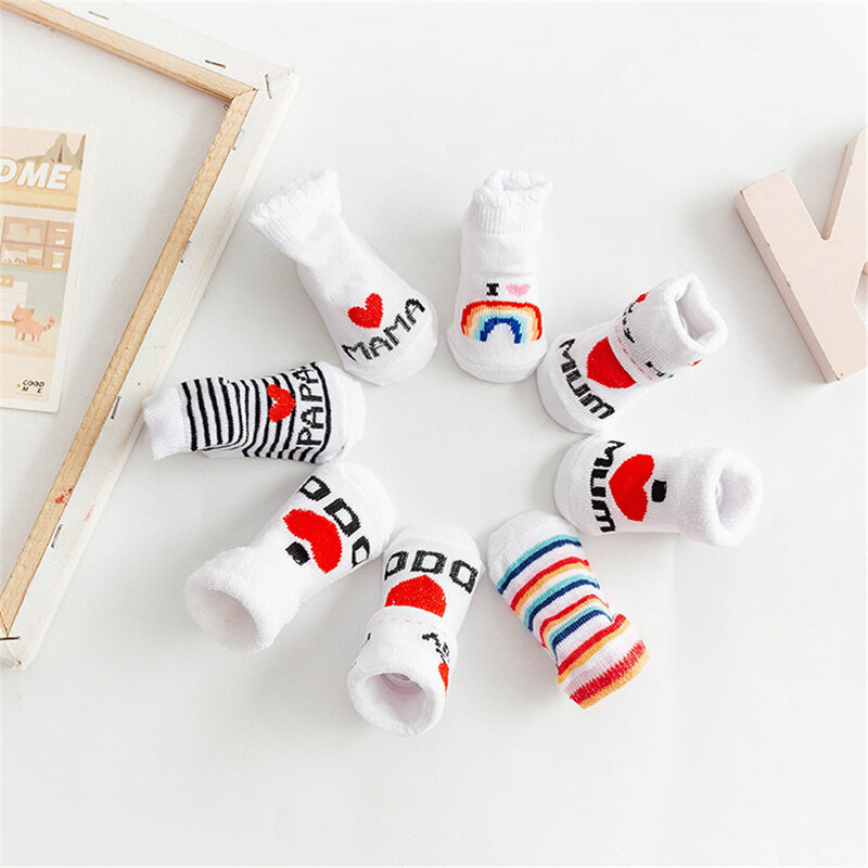 Baby Socks Girls Boys Baby Soft Socks For Newborn Toddler Stripe Letter Printed Spring Summer Infant Socks Warm 0-12 Months
