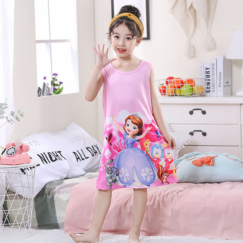 Princess Nightgown Girls Cotton Cartoon Dress Nightdress Clothes Children's Sleepwear Thin Section Sling Kids Dresses for Girls