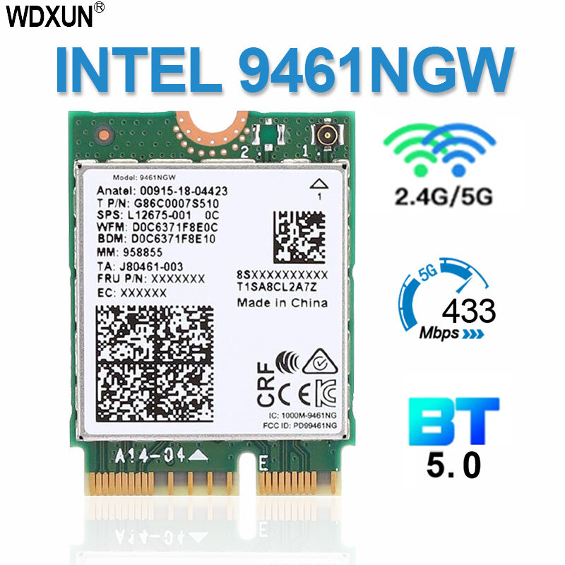 Dwuzakresowy bezprzewodowy AC 9461 dla Intel 9461NGW 802.11ac M2 klucz E CNVI 2.4G/5G karta WiFi Bluetooth 5.0 z anteną rozszerzającą