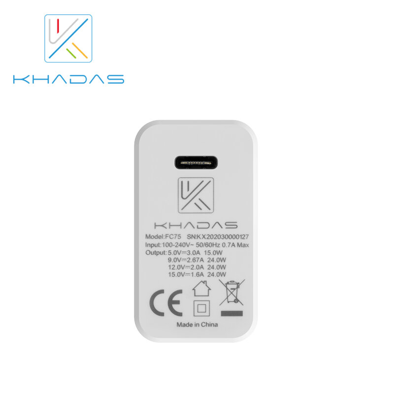 Адаптер Khadas 24 Вт стандарта США/ЕС/Великобритании (кабель данных в комплект не входит)