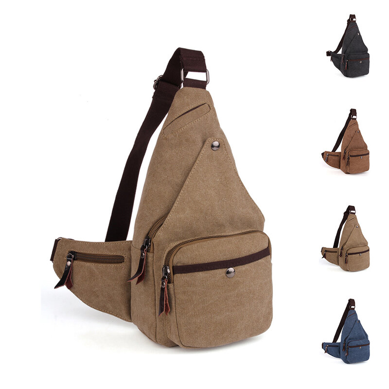 The Latest Unisex Solid Color Casual Retro Canvas Messenger Unisex Chest Bag Messenger Bag